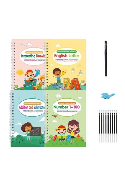 Generic Magic Grooved Handwriting Practice Book Set – 4 Reusable Copybooks wi...