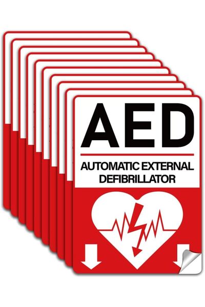 Generic 10 Sheets of AED Sign Stickers for Automatic External Defibrillators ...