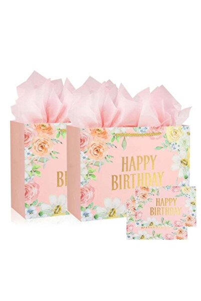 Generic 2PCS Medium gift bag, Gift Bags with Handles 3 Tissue Paper and 1 Gre...