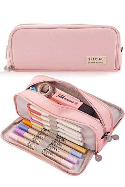 Generic Large Capacity Pencil Case, 3 Compartments Canvas Pencil Pouch with Z...