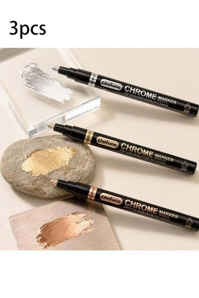 Generic 3Pcs Mirror Finish Paint Pens, 2mm Medium Tip Metallic Markers High G...