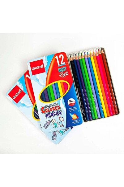 Generic GiGiS G-2945 Triangular Colored Pencil 12-Piece Set in Metal Box