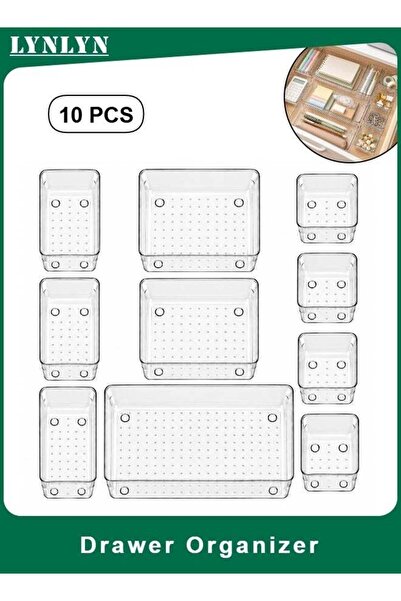 Generic 10 PCS Drawer Organizer Set, Clear Plastic Storage Bins, Stackable Dr...