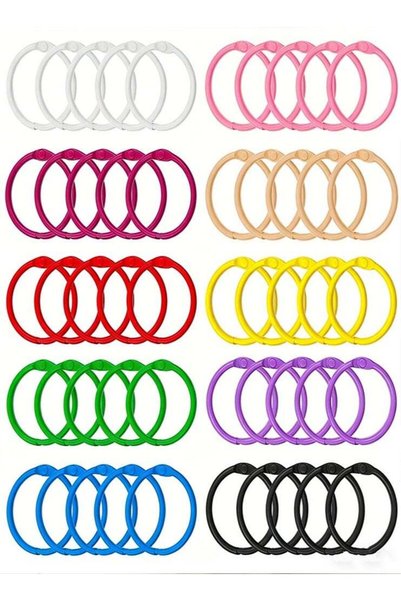 Generic 50 Pack 1.2 Inch Binder Rings, Colorful Metal Book Rings for Flashcar...