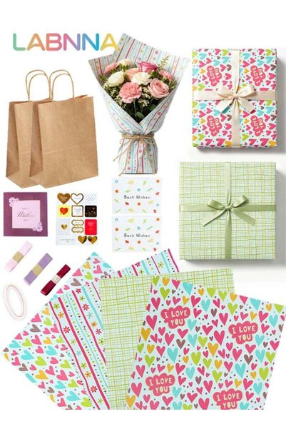 Generic 16 pcs Cartoon Gift Wrapping Paper Set,All-in-One Gift Packaging Kit ...
