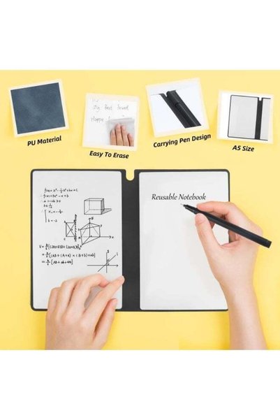 Generic Reusable A5 Dry Erase Notebook Set - with 3 Pens, Eraser & Cloth, Por...