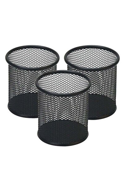 Generic 3-Piece Metal Mesh Cylinder Pen Holder Black