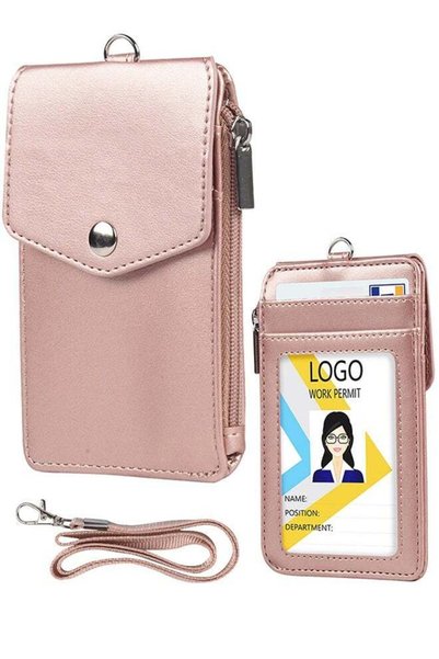 Generic PU Leather Badge Holder, ID Card Holder, Wallet with Nylon Lanyard an...