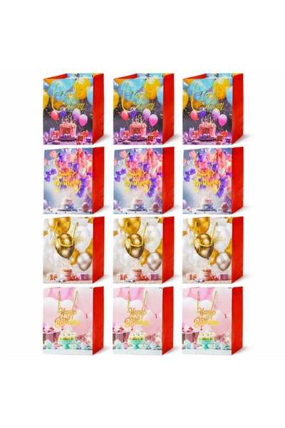 Generic UKR 12-Pack Medium 32x12 cm Happy Birthday Gift Bags with Handles – C...