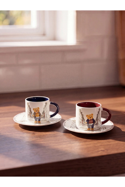 LC Waikiki Lcw Home Mixed Bear Teddy Printed 2-Person Porcelain Coffee Cup Set
