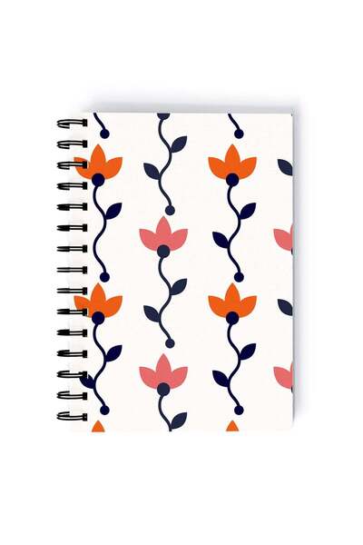 Generic Minimal Flower Pattern Rectangle Spiral A5 Notebook Multicolour