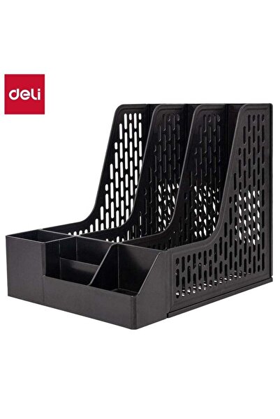 Generic Deli E9847 Magazine Holder, 3 Compartments, PP Material, Black, Integ...