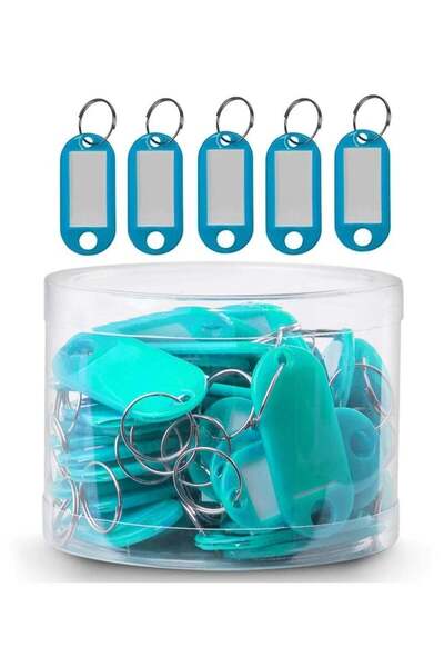 Generic Plastic Key Tags with Labels 50pcs Pack, Durable Key Rings with Label...
