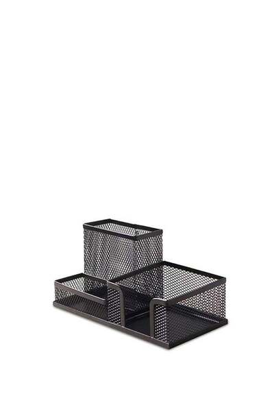 Generic 3-Compartment Metal Mesh Desk Organizer Black