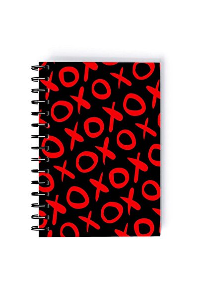 Generic Spiral A5 Notebook XOXO Typography hugs Black and Red Aesthetics