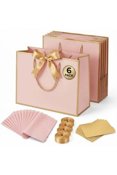 Generic 6-Pack Luxury Pink Large Gift Bags with Gold Trim (43×32×14 cm) – Inc...