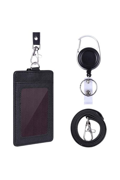 Generic 3 PCS Badge Holder Set PU Leather ID Badge Card Holder With Carabiner...