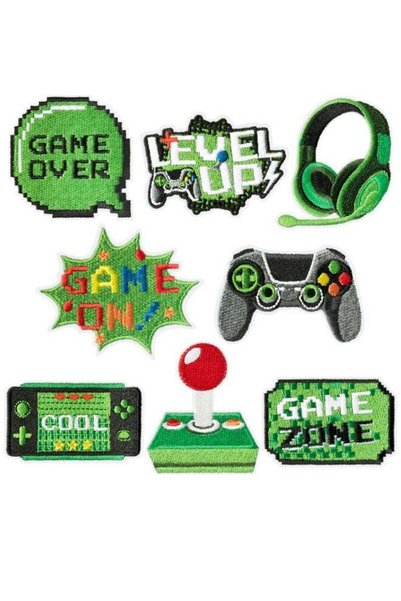 Generic 8 Pcs Video Game Embroidery Patches, Green Pixelated Gaming Sew Iron ...