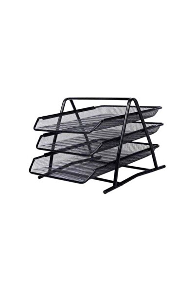 Generic 3-Tier A4 Document File Organizer Metal Mesh Tray Black