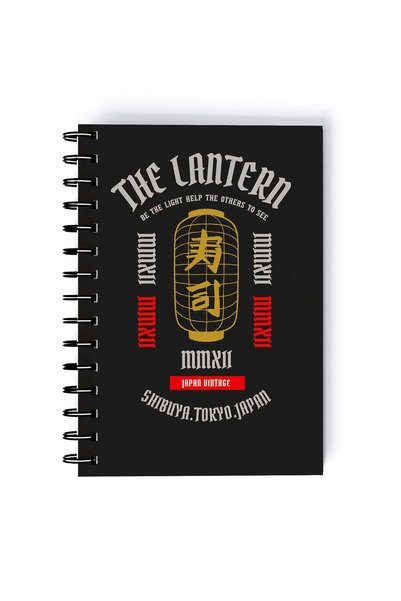 Generic Spiral A4 Notebook Japanese Art Kanji Lantern Grey Aesthetic