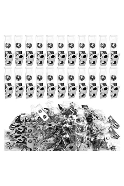 Generic Metal Badge Clips ID Badge Clips Double Hole Badge Clips with Clear P...