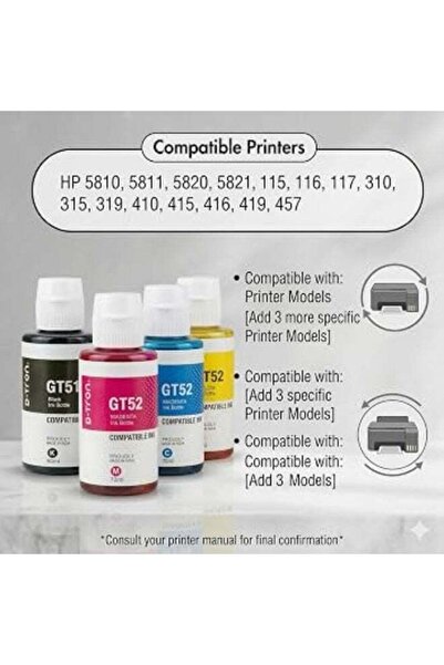 Generic Ink Refill Kit GT52 Compatible With Printer DeskJet Smart GT Tank Ink...
