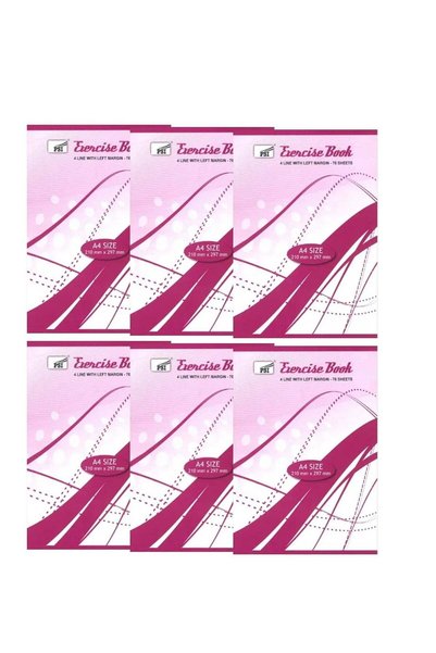 Generic 6-Piece A4 Size Four Line Notebook 70 Sheets