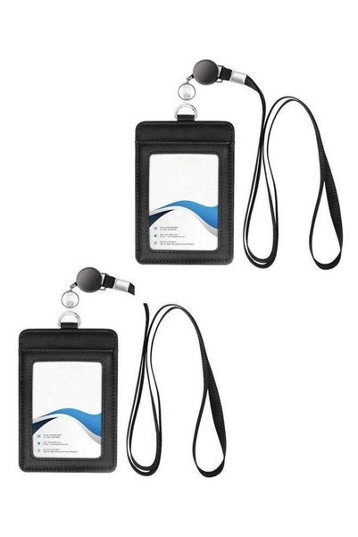 Generic 2 PCS Leather ID Badge Holder with Retractable Lanyard, Retractable B...