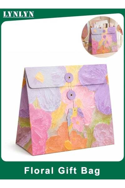 Generic Floral Gift Bag, Medium Size Decorative Packaging Bag, String Button ...