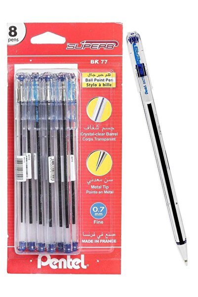 Generic 8-Piece Superb BK77 Ballpoint Pen Fine 0.7mm Tip Blue ink