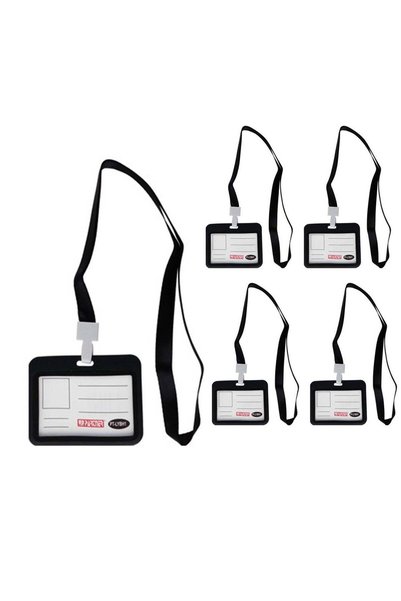 Generic 5-Piece ID Card Holder Horizontal With Lanyard Black Colour