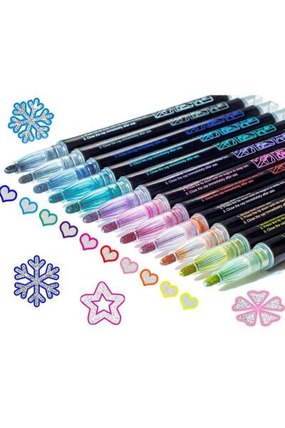 Generic Glitter Markers Self Outline Pens Metallic: 12 Shimmer Tween Teen Gir...