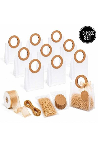 Generic KeyAmor 10-Piece Transparent Matte Beige Tan Gift Bags Set With Round...