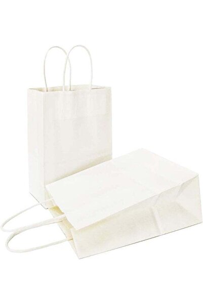 Generic White (12 Pcs) 7.5" x 3.9" x 9.8" Gift Bags, White Kraft Paper Bags W...