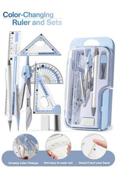 Generic 8‑Piece Math Geometry Compass Ruler Set, Light Sensitive Color Changi...