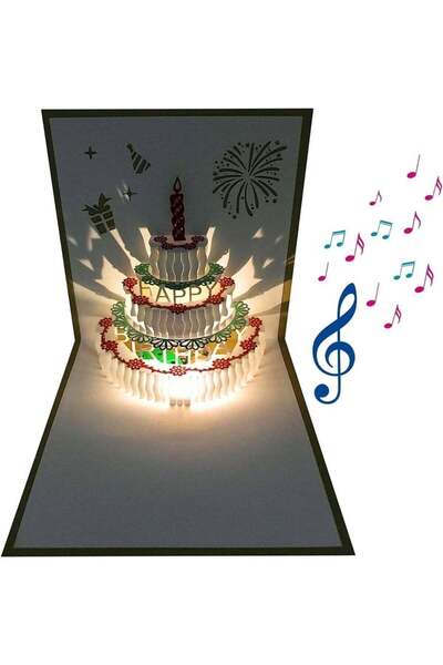 Generic 3D Birthday Cards, Auto Play Music Warm LED Light Birthday Cake Card,...
