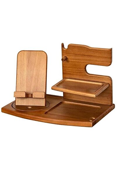Generic Wood Phone Docking Station for Men, Black Walnut Multi-Functional Nig...