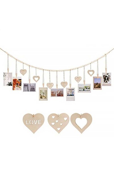 Generic Hanging Photo Display with Clips, 9 Wood Clips, Boho Picture Frames C...