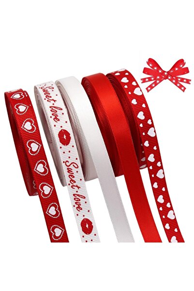 Generic HANNEA® 5 Rolls Red Valentine's Day Ribbon (25 Yards Total) - Gold Fo...