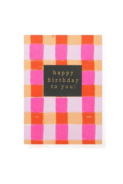 Generic Pattern Work Happy Birthday To You Pink Checks Greeting Card (11.6 X ...