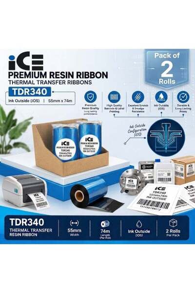 Generic iCE Premium Resin Ribbon TDR340 55mm x 74m, Ink Outside, Pack of 2