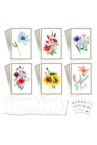 Generic 30 Blank Greeting Cards, Assorted Watercolor Floral Greeting Cards fo...