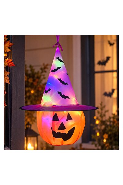 OEM Decorațiune de Halloween Suspendabila Dovleac cu Palarie & LED - 39x55 cm...