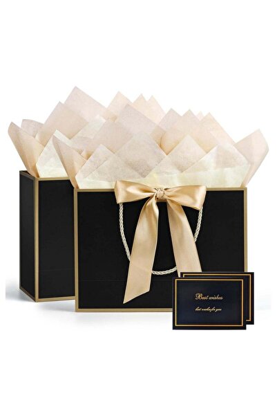 Generic 2PCS Black Large Gift Bags, Paper Bags with Ribbon, Greeting Cards an...