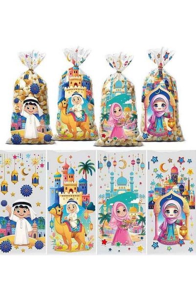 Generic 50 Piece Holiday Gift Bags – 4 Stylish Cartoon Designs, Cellophane Ca...