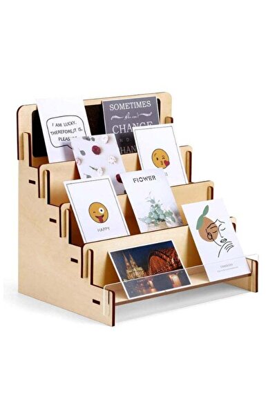Generic 4-Tier Wooden Greeting Card Display Stand, Beige Large Desktop Tiered...