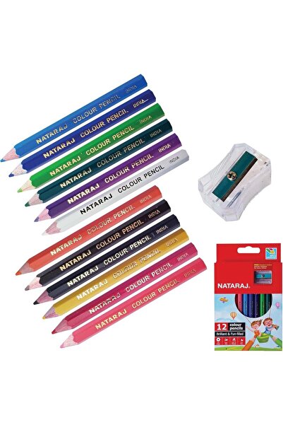 Generic NATARAJ 12 Colour Pencil Half Size + Sharpener, Multicolor
