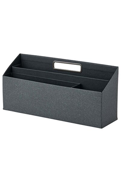 Generic Dark Grey Paperboard Desk Organiser with Steel Handle, 34 x 10 x 16 cm