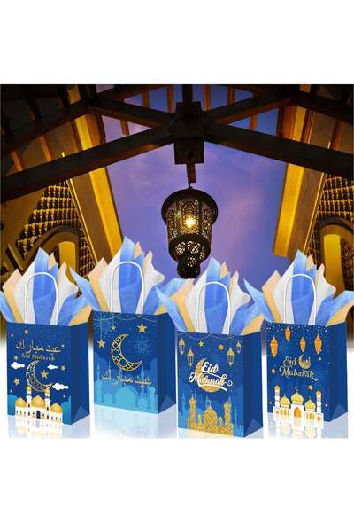 Generic 12 Pcs Eid Mubarak Party Favor Gift Bag with Tissue Paper Eid Candy B...