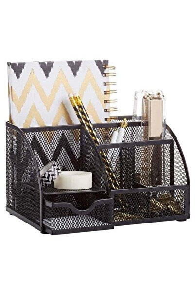 Generic Mesh Desktop Organizer with Sliding Drawer – 7 Compartments Multi-Pur...